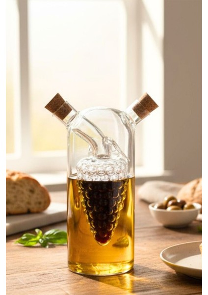 Vignora Çift Katmanlı Borosilikat Cam Yağlık Sirkelik Üzüm Figürlü Damlatmaz Şişe 350 ml