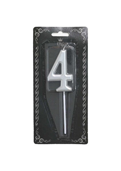 2 Adet Rakam Mum 4 Numara Gümüş