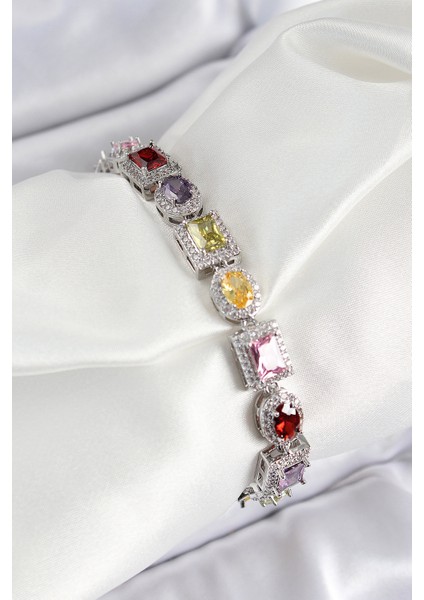 Pirinç Karışık Zirkon Taşlı Baget Model Gümüş Renk VIP Seri Kadın Bileklik