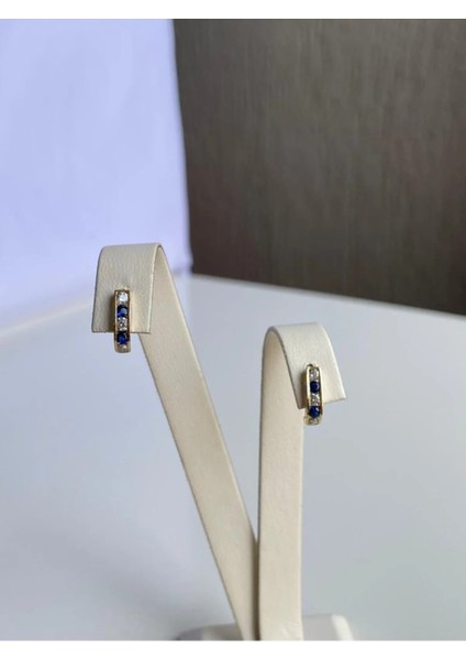 14 Ayar Altın Lacivert Taşlı J Küpe fiyatları