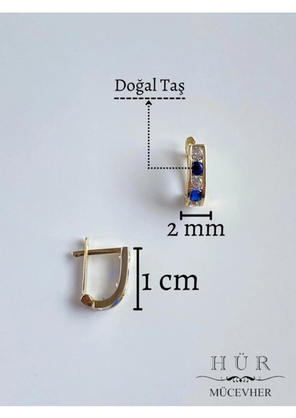 14 Ayar Altın Lacivert Taşlı J Küpe modelleri