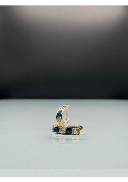 14 Ayar Altın Lacivert Taşlı J Küpe fırsatları