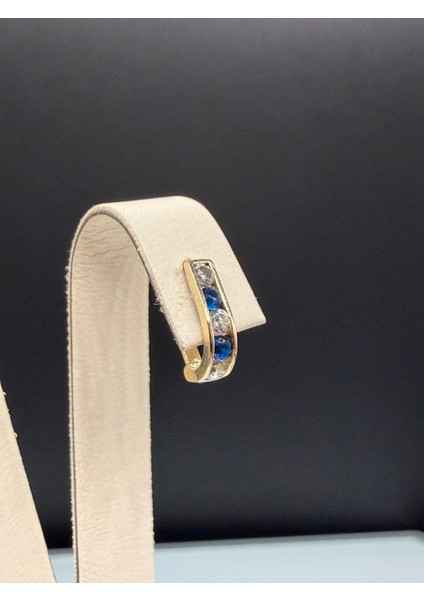 14 Ayar Altın Lacivert Taşlı J Küpe indirimleri