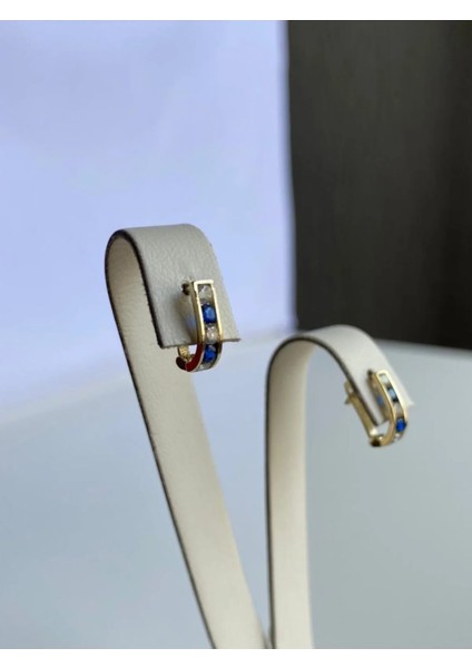 14 Ayar Altın Lacivert Taşlı J Küpe