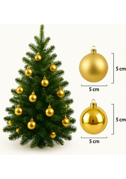 Yılbaşı Ağacı Top Süsleri, 5 cm 6 Adet, Parlak Mat Toplar, Altın