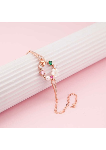 Gümüş Rose Kalp Manolya Çiçeği Kelebek Kadın Bileklik