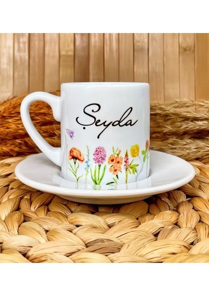 Renkli Harmoni Temalı Kişiye Özel Isimli Türk Kahvesi Fincanı – Porselen 90 ml