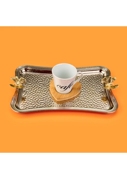 Kelebekli Sunum Tepsisi - Gümüş - 25X15 cm fiyatları