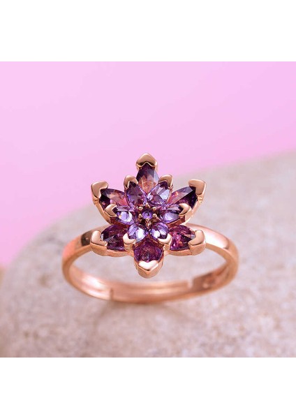 Gümüş Rose Mor Lotus Çiçeği Yüzük fiyatları