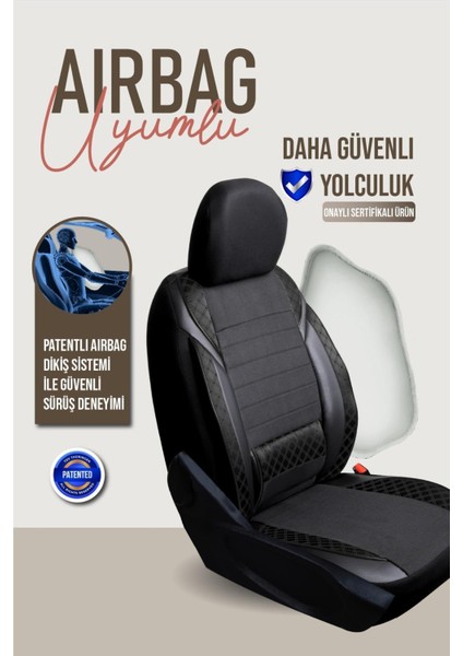 Chevrolet Lacetti Uyumlu Yarı Deri Oto Koltuk Kılıfı Ön/arka Set Neta Seri Siyah