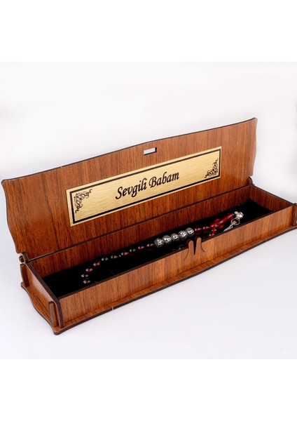 Gümüş Püsküllü Sevgili Babam Yazılı Ahşap Kutulu Ateş Kehribar Tesbih modelleri