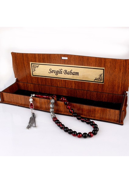 Gümüş Püsküllü Sevgili Babam Yazılı Ahşap Kutulu Ateş Kehribar Tesbih fırsatları