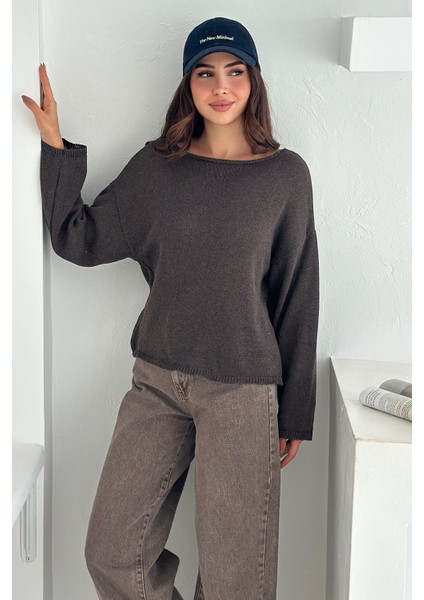 Kadın Omuz Açık Salaş Triko Kazak – Soft Elegance