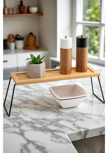 Bambora Metal Ayaklı Bambu Tezgâh Üstü Düzenleyici Raf 36X12X15 cm