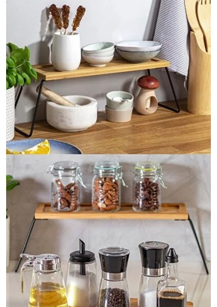 Bambora Metal Ayaklı Bambu Tezgâh Üstü Düzenleyici Raf 36X12X15 cm fiyatları