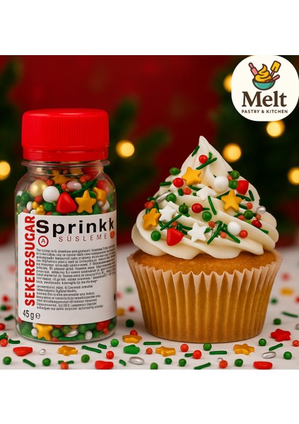 Pasta Süsleme Şekeri Yılbaşı Temalı Yenilebilir Pasta Süsü Sprinkles 45 Gr.