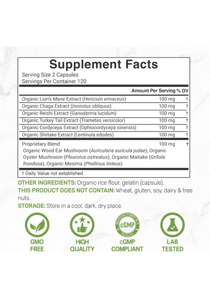 Organic 10-In-1 Lions Mane Turkey Tail Reishi Cordyceps Mushroom Complex Immune, Energy & Nootropic Brain Support fiyatları
