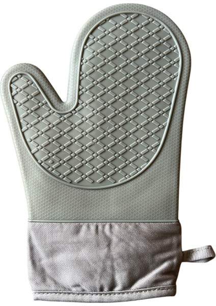 Fırın Eldiveni, Gri Renk, 27 Cm, Dış Kaplama Silikon, Içi Pamuklu, 1 Adet