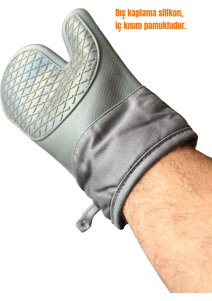 Fırın Eldiveni, Gri Renk, 27 Cm, Dış Kaplama Silikon, Içi Pamuklu, 1 Adet modelleri