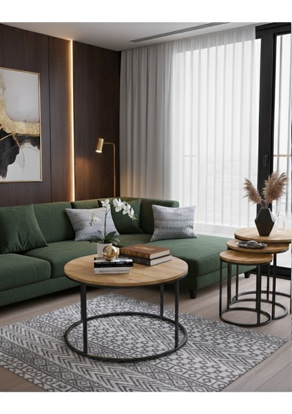 Sehpa Seti - Antik Çam Suntalam - Zigon Sehpa -Orta Sehpa