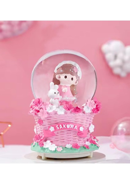 Orta Boy Işıklı Müzikli Sakura Kar Küresi