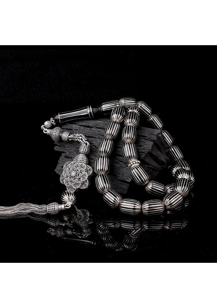 925 Ayar Gümüş 20'li Karpuz Kesim Erzurum Oltu Taşı Tesbih modelleri