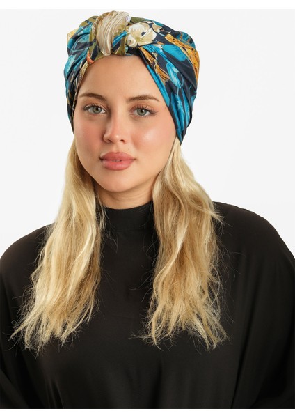 Indigo Pratik Hazır Geçmeli Tesettür Bone Ipek Desenli 2410_34