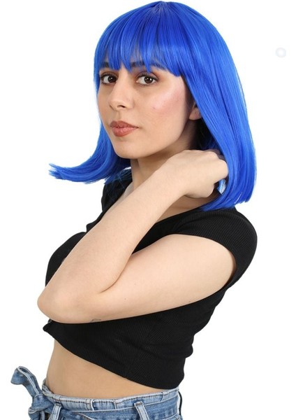 Küt Kahküllü Fiber Sentetik Peruk / Koyu Mavi modelleri