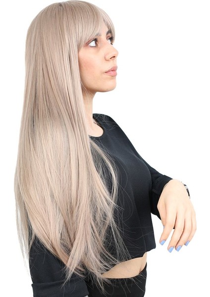 Fiber Sentetik Uzun Düz Kahküllü Peruk / Küllü Bebek Sarı modelleri