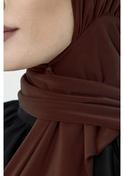 Kahve Pratik Hazır Geçmeli Tesettür Bone Sandy Boyunluklu Çıtçıtlı 2505_14 modelleri