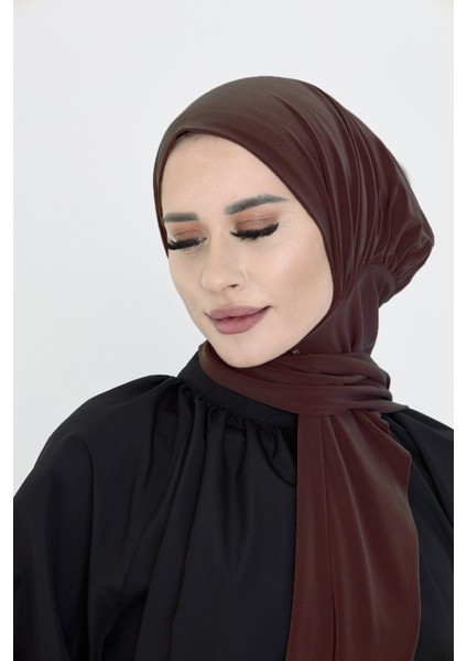 Kahve Pratik Hazır Geçmeli Tesettür Bone Sandy Boyunluklu Çıtçıtlı 2505_14