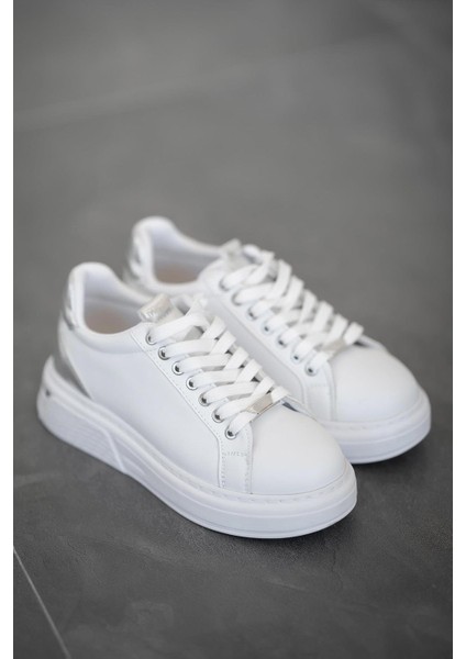 Carol Kadın Deri Kalın Taban Bağcıklı Sneakers Beyaz Gümüş modelleri