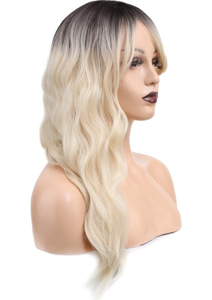 Dalgalı Perçemli Fiber Sentetik Orta Boy Peruk / Kahve / Beyaz Platin Röfleli modelleri