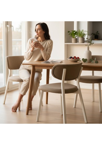 Toldy Serisi 2 Adet Cappucino Bukle Kumaş Mutfak Sandalyesi Beyaz Metal Ayak fiyatları