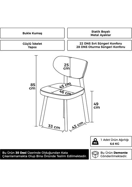 Toldy Serisi 2 Adet Cappucino Bukle Kumaş Mutfak Sandalyesi Beyaz Metal Ayak fırsatları