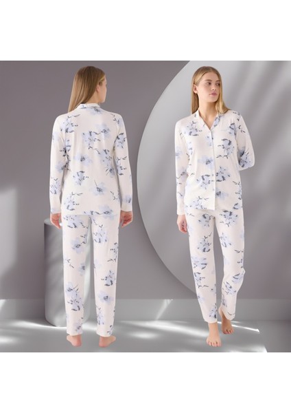 Çiçek Desenli Gömlek Yaka Düğmeli Viskon Pijama Takımı THLV3R88PC modelleri