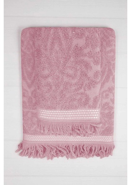 2 Parça Jakarlı Banyo Havlu Takımı &AMP;#37;100 Pamuklu 90X150 cm Arden Pembe