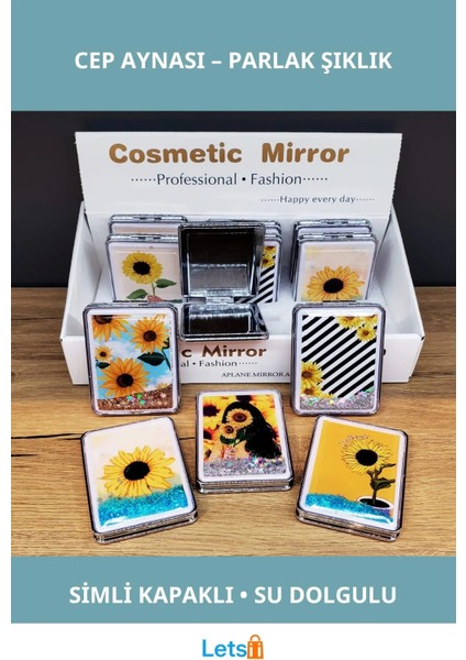 Simli Kapaklı Cep Aynası 8.5 cm x 6 cm