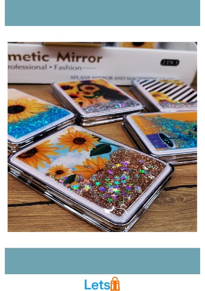 Simli Kapaklı Cep Aynası 8.5 cm x 6 cm modelleri