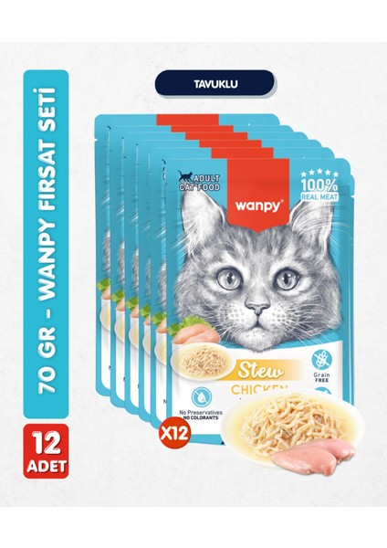 12LI Yetişkin Kedi Yaş Maması Tavuklu Premium Kalite 12 x 70 gr
