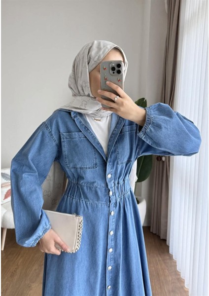 Y-03 Beli Kalın Lastikli Gömlek Yaka Kot Elbise fiyatları