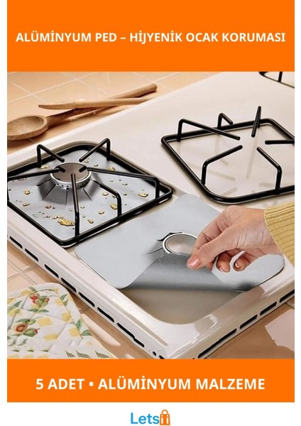 Alüminyum Ocak Koruyucu Ped Seti 5 Adet Pratik Mutfak Aksesuarı