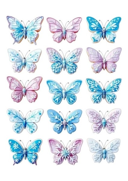 Elsa Pasta Süsü - Elsa Doğum Günü Konsepti Yenilebilir Kelebek ve Kar Taneleri - Model 2