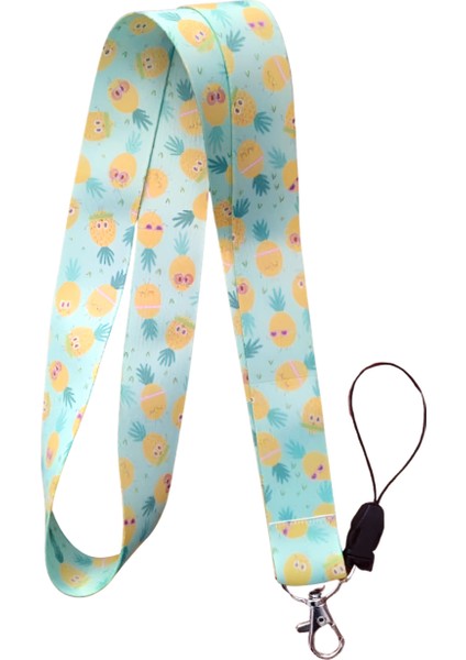 Yeşil Renk Ananas Desenli Boyun Askı Ipi ve Telefon Askısı + Kartlık
