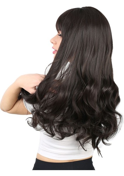 Kahküllü Uzun Dalgalı Fiber Sentetik Peruk / Kahverengi fırsatları