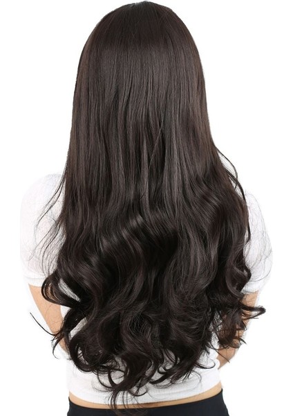 Kahküllü Uzun Dalgalı Fiber Sentetik Peruk / Kahverengi indirimleri