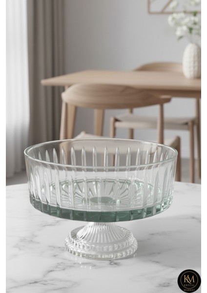 Kesme Kristal Dekor 25 cm Ayaklı Cam Kase
