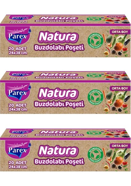 Natura Buzdolabı Poşeti Orta Boy 20’li Üçlü Paket