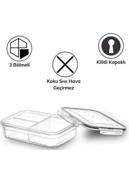 3 Bölmeli Kilitli Kapaklı 1 Litre Erzak Saklama Kabı LC-510 modelleri