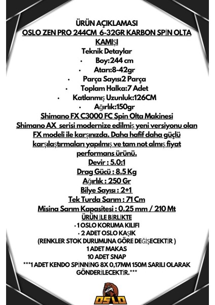 Zen Pro 244CM 6-32GR Shimano Fx C3000 Spin Olta Seti fiyatları